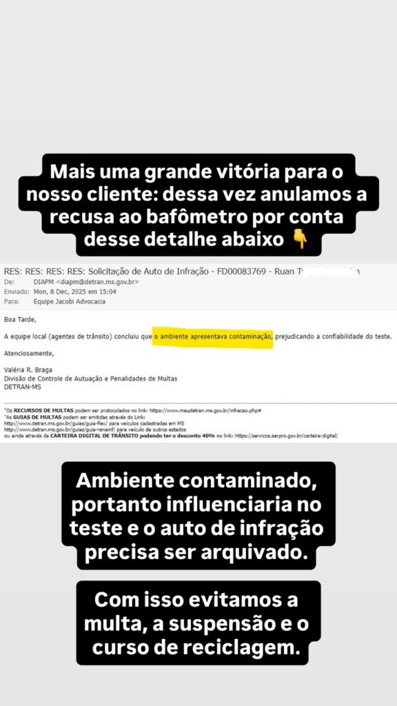 recusa ao bafômetro deferimento contaminação ambiente